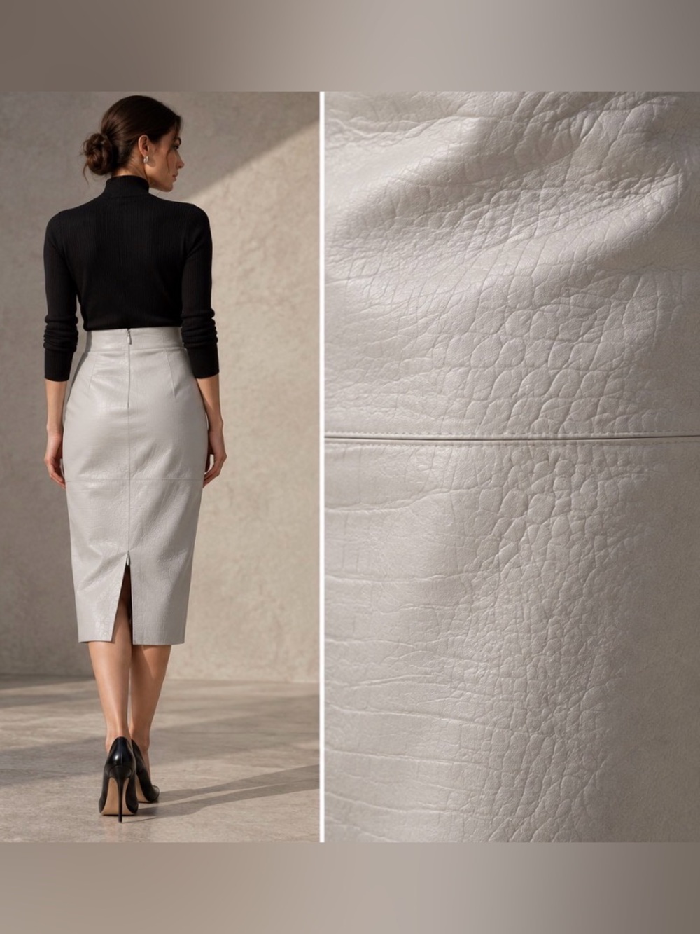 By MALENE BIRGER Gray Embossed Leather Pencil Skirt - Picture 3 of 13